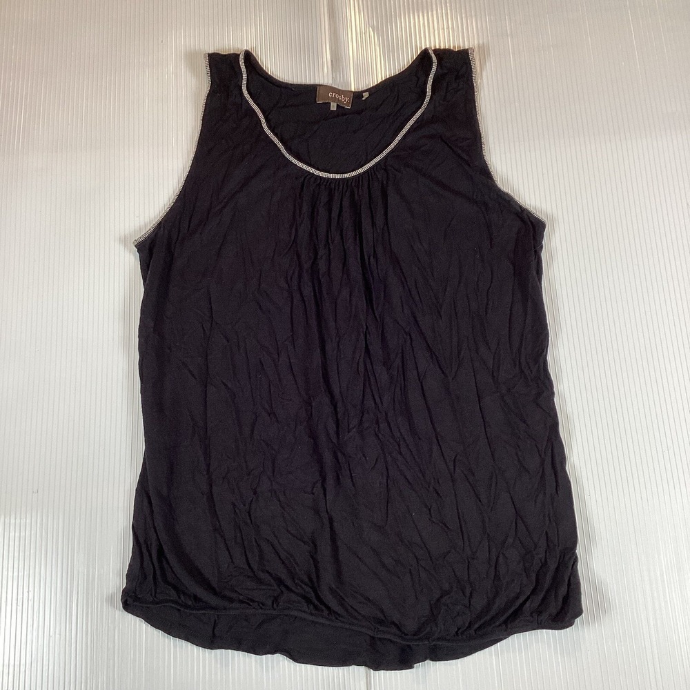 Crosby Womens Tank Top Shirt Top Size L Sleeveless Stretch Black Hole Stretch